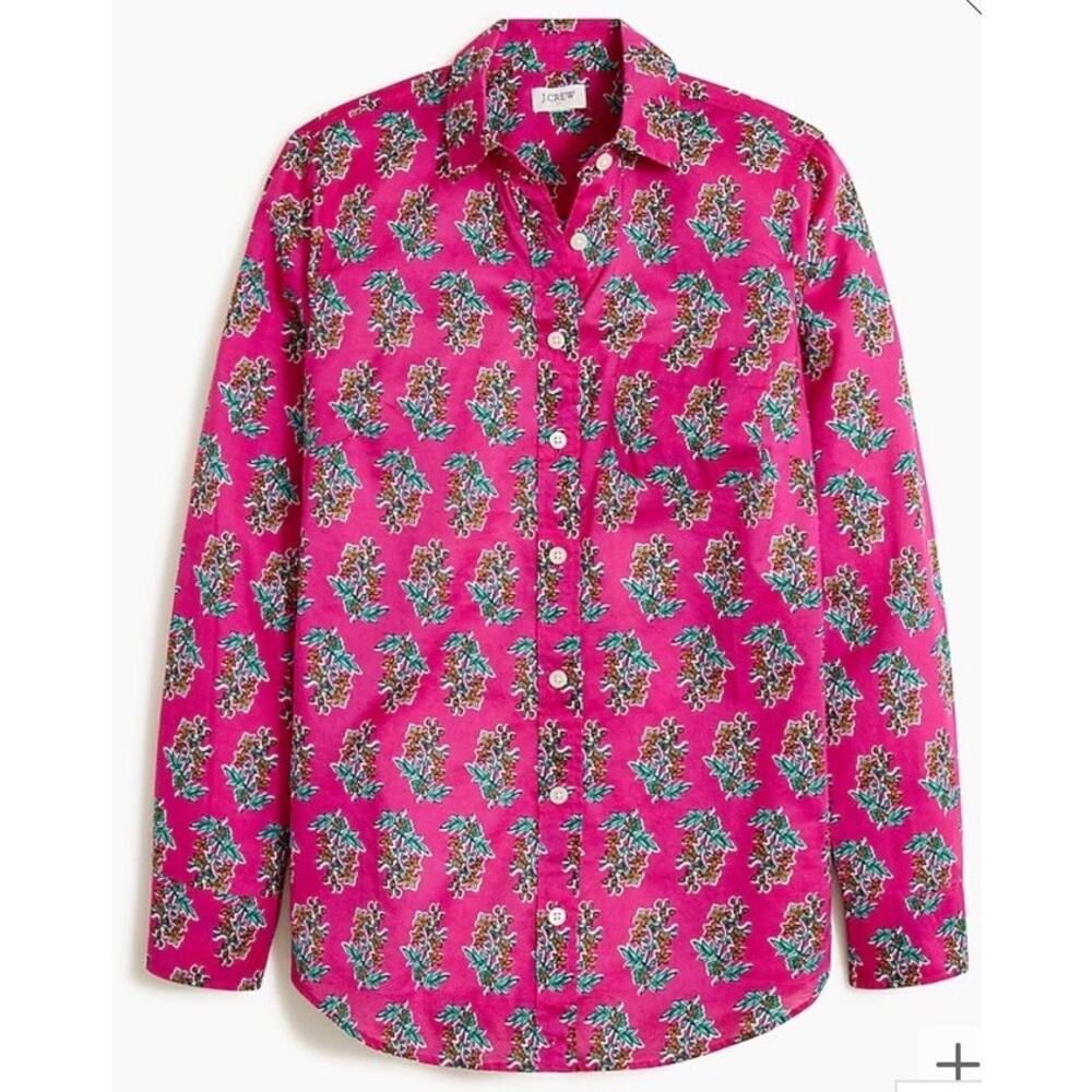 J.Crew Pink Floral Block Print Button Front Shirt